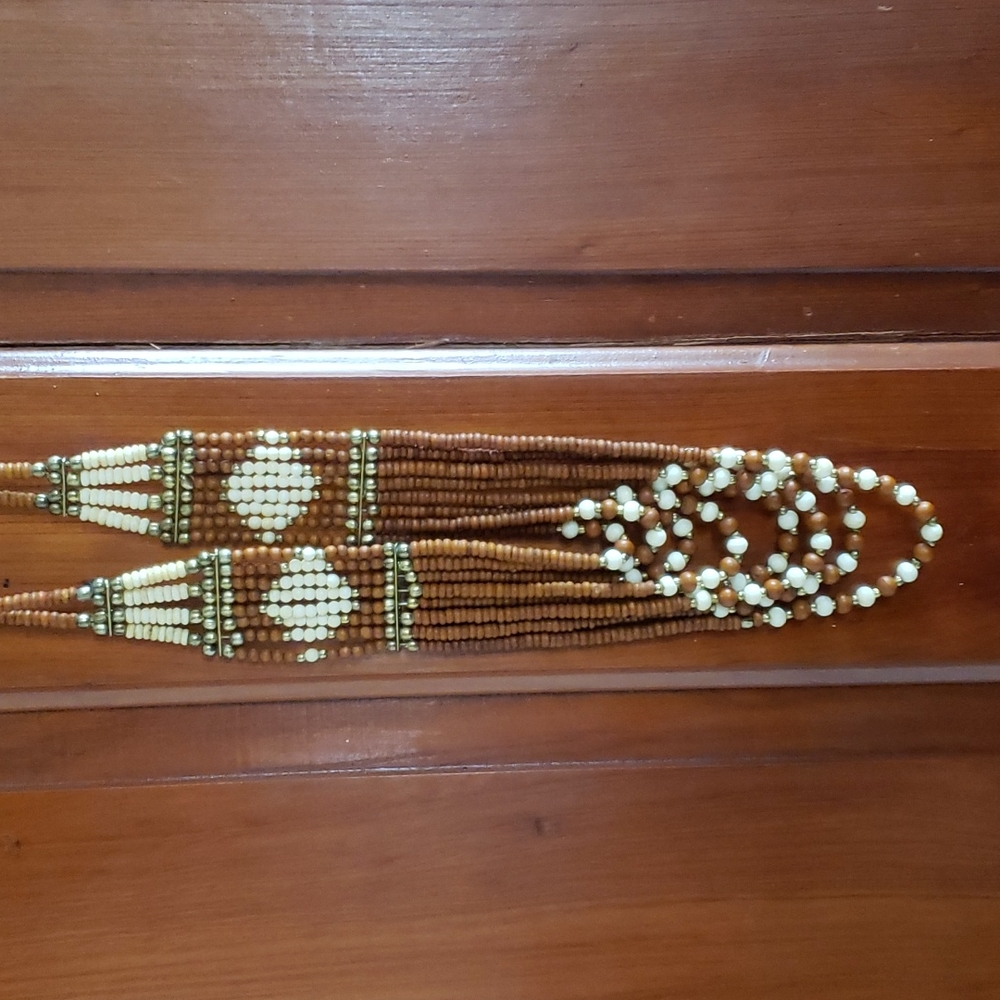 Brown Beaded Statement Necklace - image 1